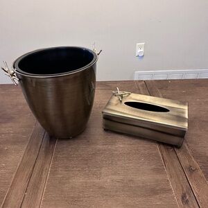 Brushed gold Metal Bucket and Tissue Box Set
